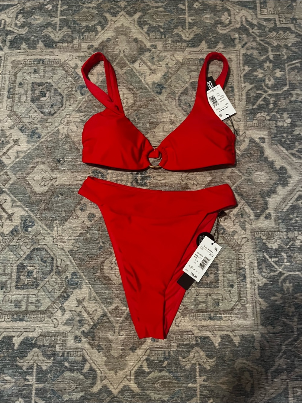 Steve Madden Red Ring-Front Bikini Set